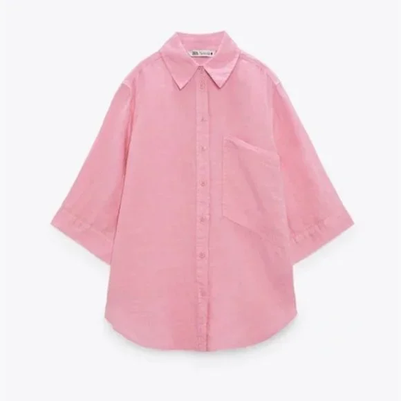 ZARA 2 PIECES LINEN SHIRT WITH POCKET & CARGO SHORTS - Picture 8 of 9